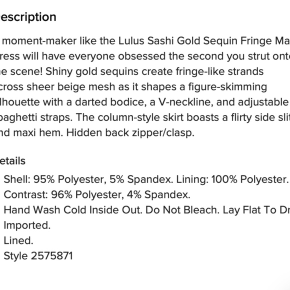 NWT Lulus Sashi Gold Sequin Fringe Maxi Dress - Picture 5 of 11